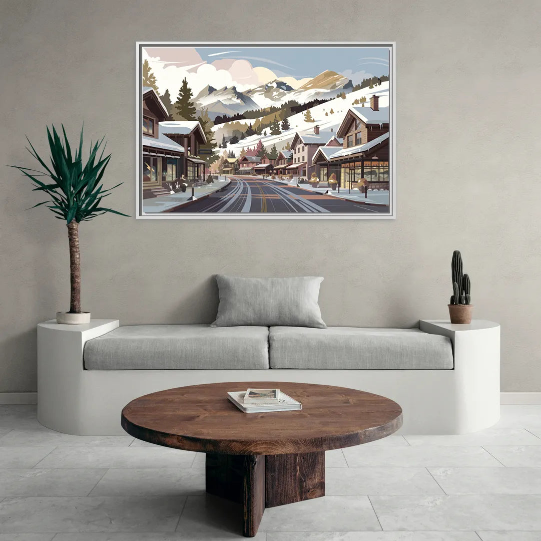 Telluride Ski Village View - Living Room White Frame Canvas