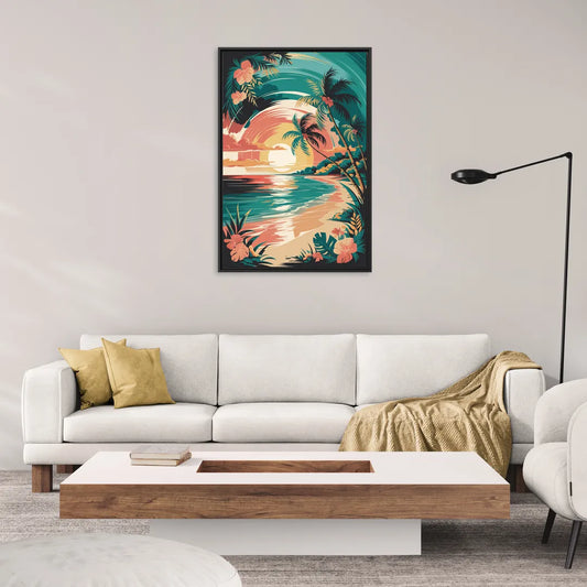 Naples Tropical Paradise - Living Room Black Frame Canvas