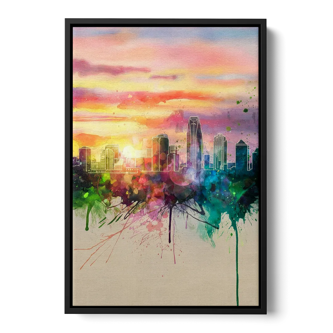 Charlotte Skyline at Sunset - Black Frame Canvas