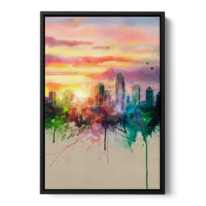 Charlotte Skyline at Sunset - Black Frame Canvas