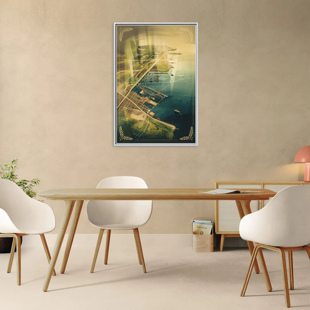 Seattle Map Vintage Style - Living Room White Frame Canvas