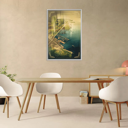 Seattle Map Vintage Style - Living Room White Frame Canvas