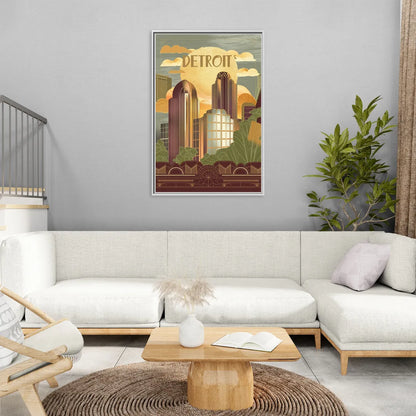 Detroit Architectural Beauty - Living Room White Frame Canvas