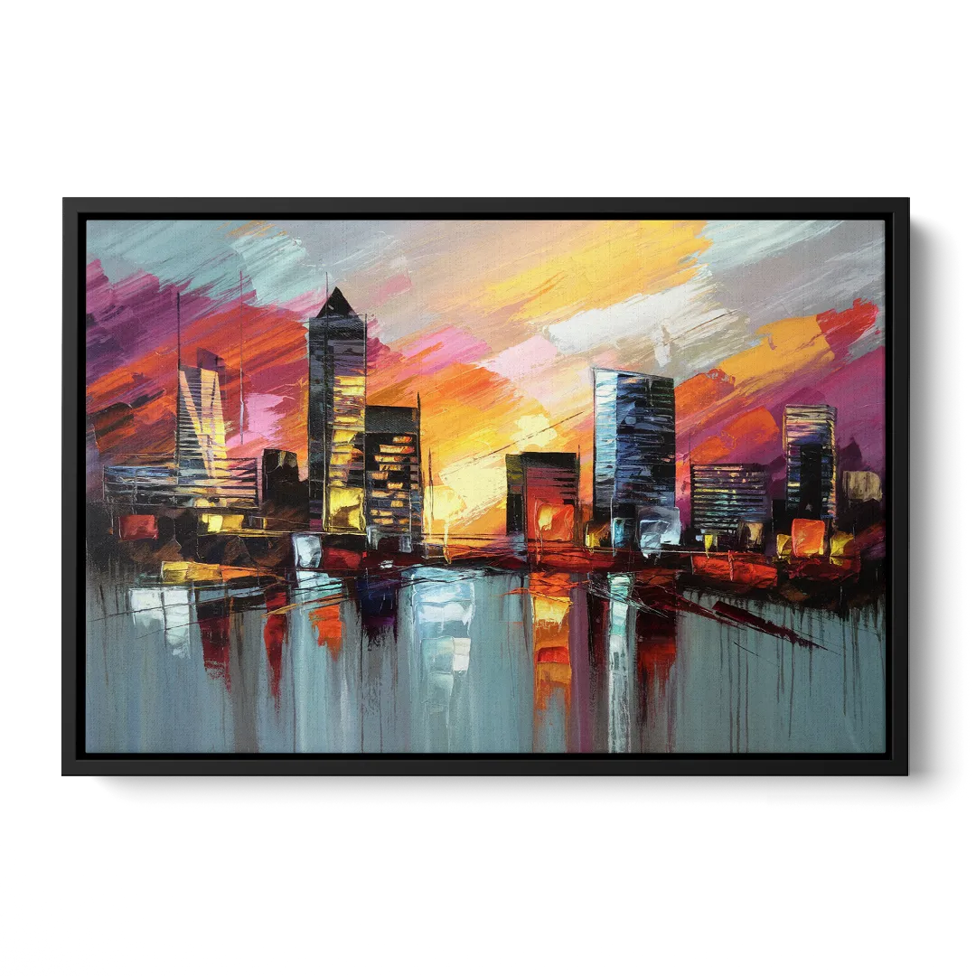 Birmingham Sunset Skyline - Black Frame Canvas