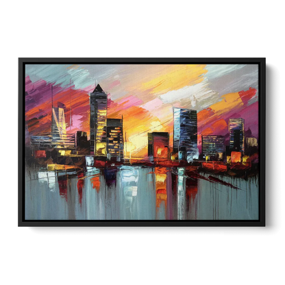 Birmingham Sunset Skyline - Black Frame Canvas