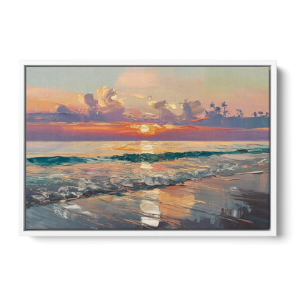 Naples Sunset Over The Gulf - White Frame Canvas
