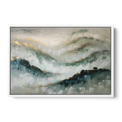 Gatlinburg Misty Mountain Gray Landscape - White Frame Canvas