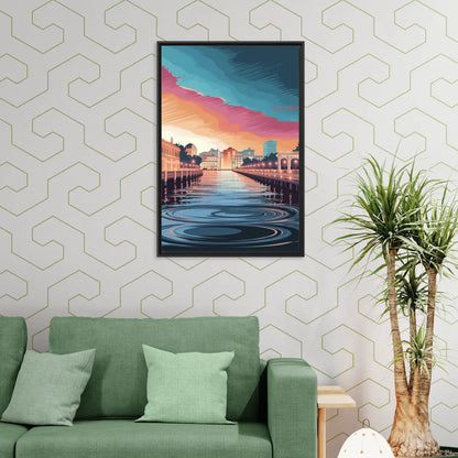 St. Petersburg Skyline Reflection - Living Room Black Frame Canvas