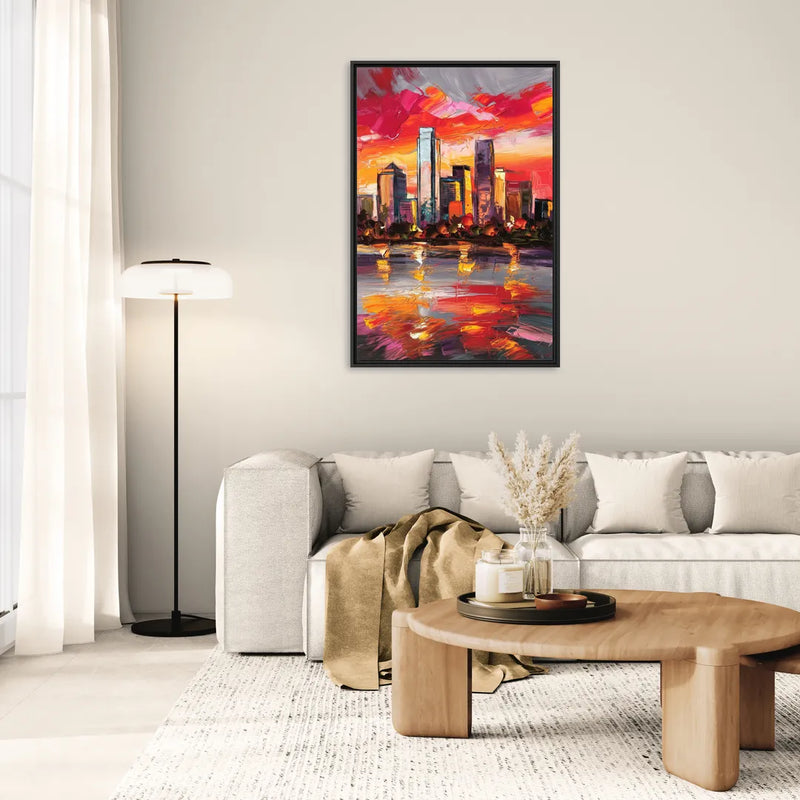 Plano Skyline Sunset - Living Room Black Frame Canvas
