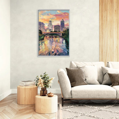 Columbus Scioto River View - Living Room White Frame Canvas