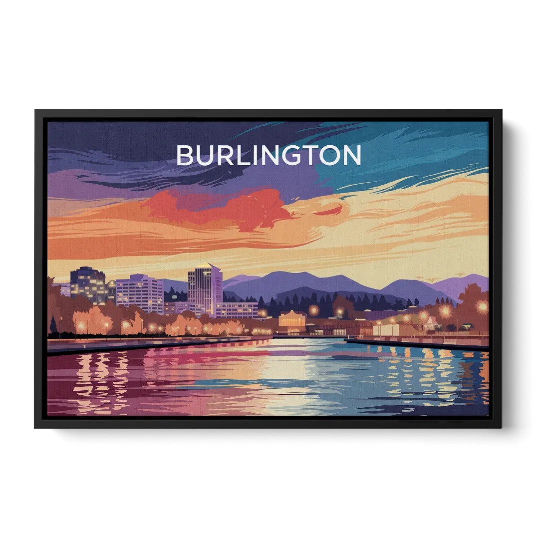 Burlington Skyline At Sunset - Black Frame Canvas