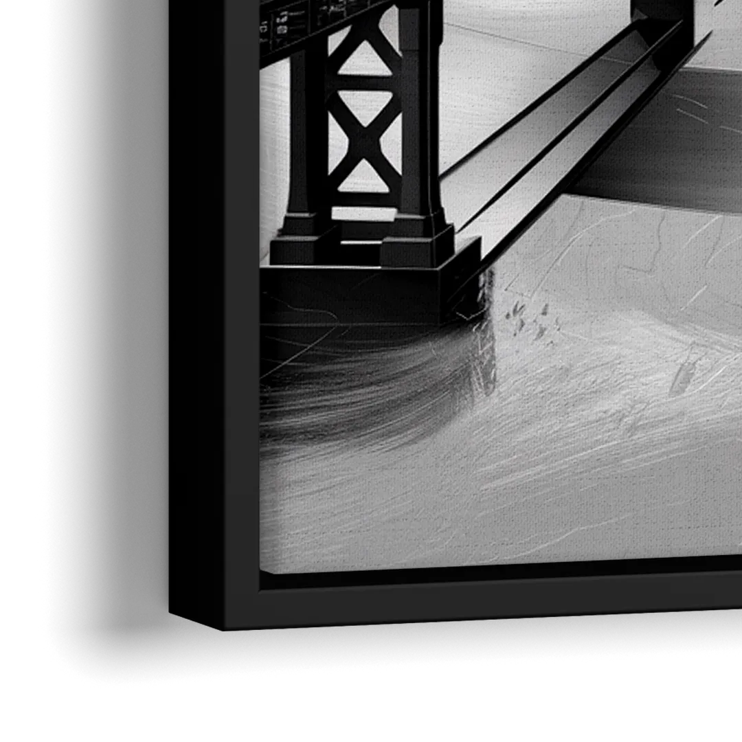 San Francisco Black and White Skyline - Close-Up Black Frame Canvas