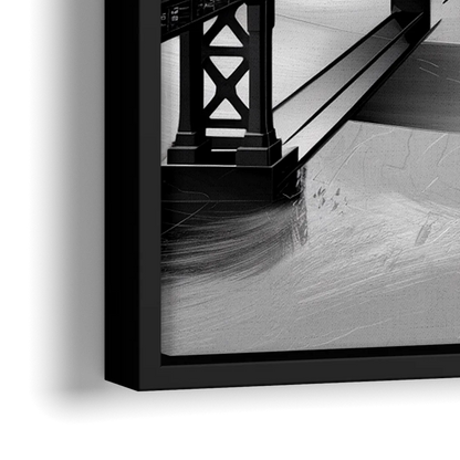 San Francisco Black and White Skyline - Close-Up Black Frame Canvas