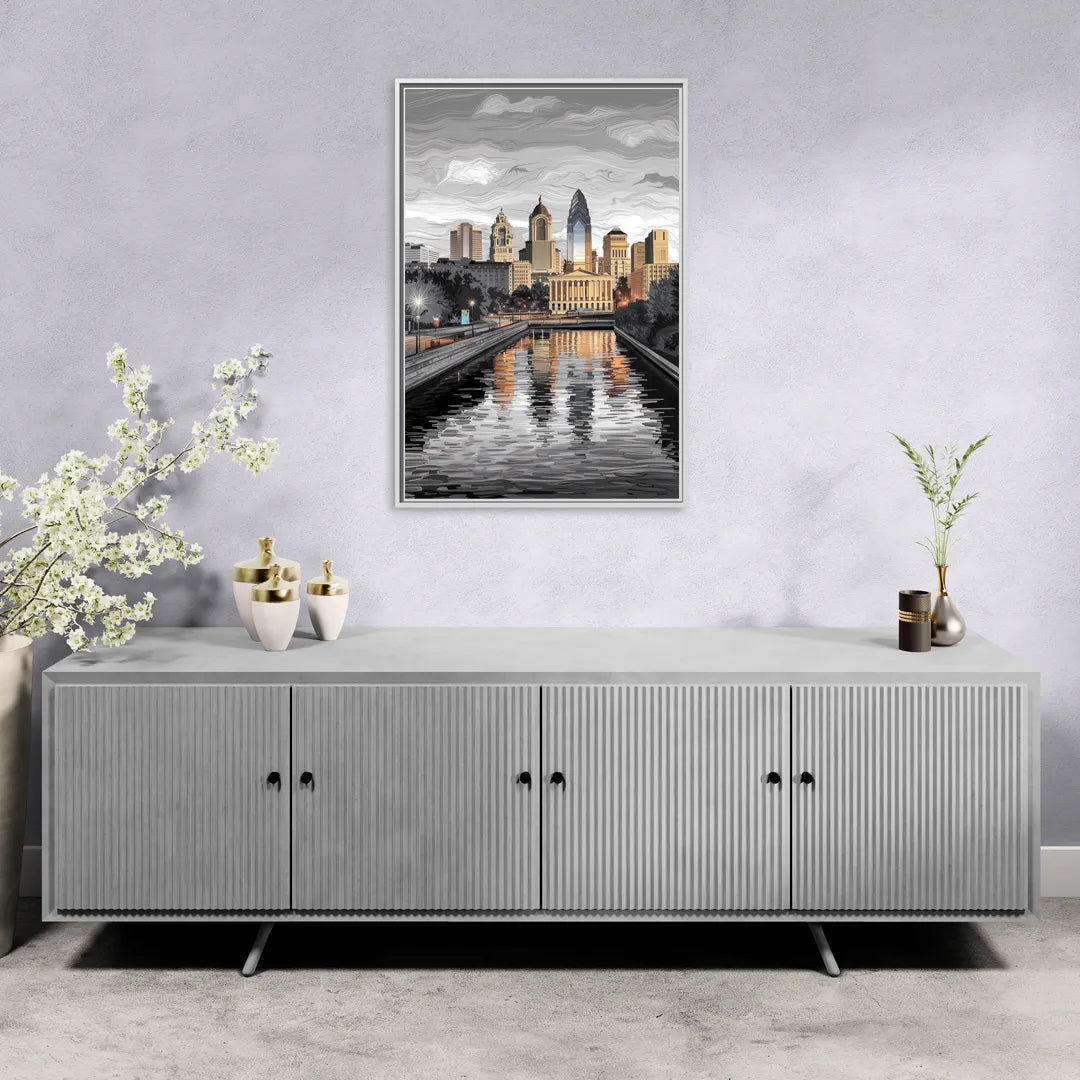 Philadelphia Black and White - Living Room White Frame Canvas
