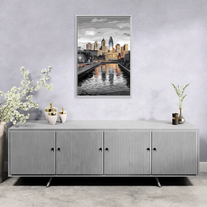 Philadelphia Black and White - Living Room White Frame Canvas