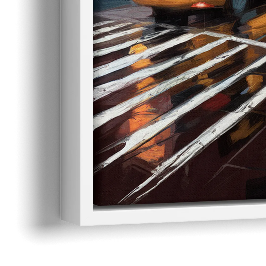 New York City Times Square in Motion Night - Close-Up White Frame Canvas