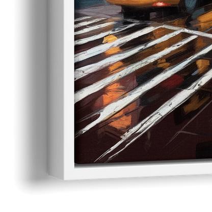 New York City Times Square in Motion Night - Close-Up White Frame Canvas