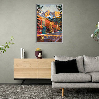 Telluride Downtown Charm - Living Room White Frame Canvas