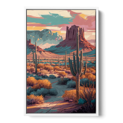 Tucson Cactus Landscape - White Frame Canvas