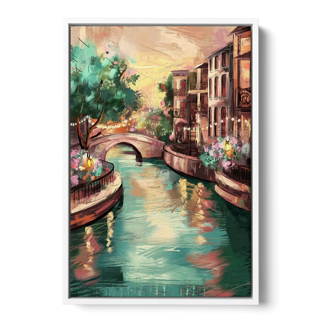 San Antonio Scenic Riverwalk - White Frame Canvas