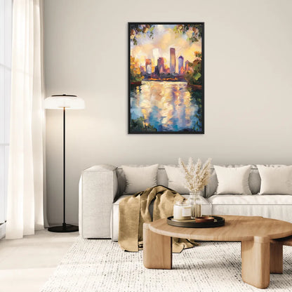 Boston Charles River Reflections - Living Room Black Frame Canvas
