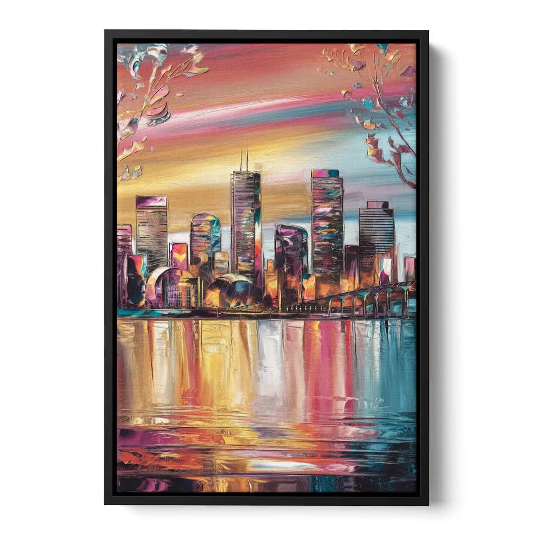 Boston Iconic Skyline Silhouette - Black Frame Canvas