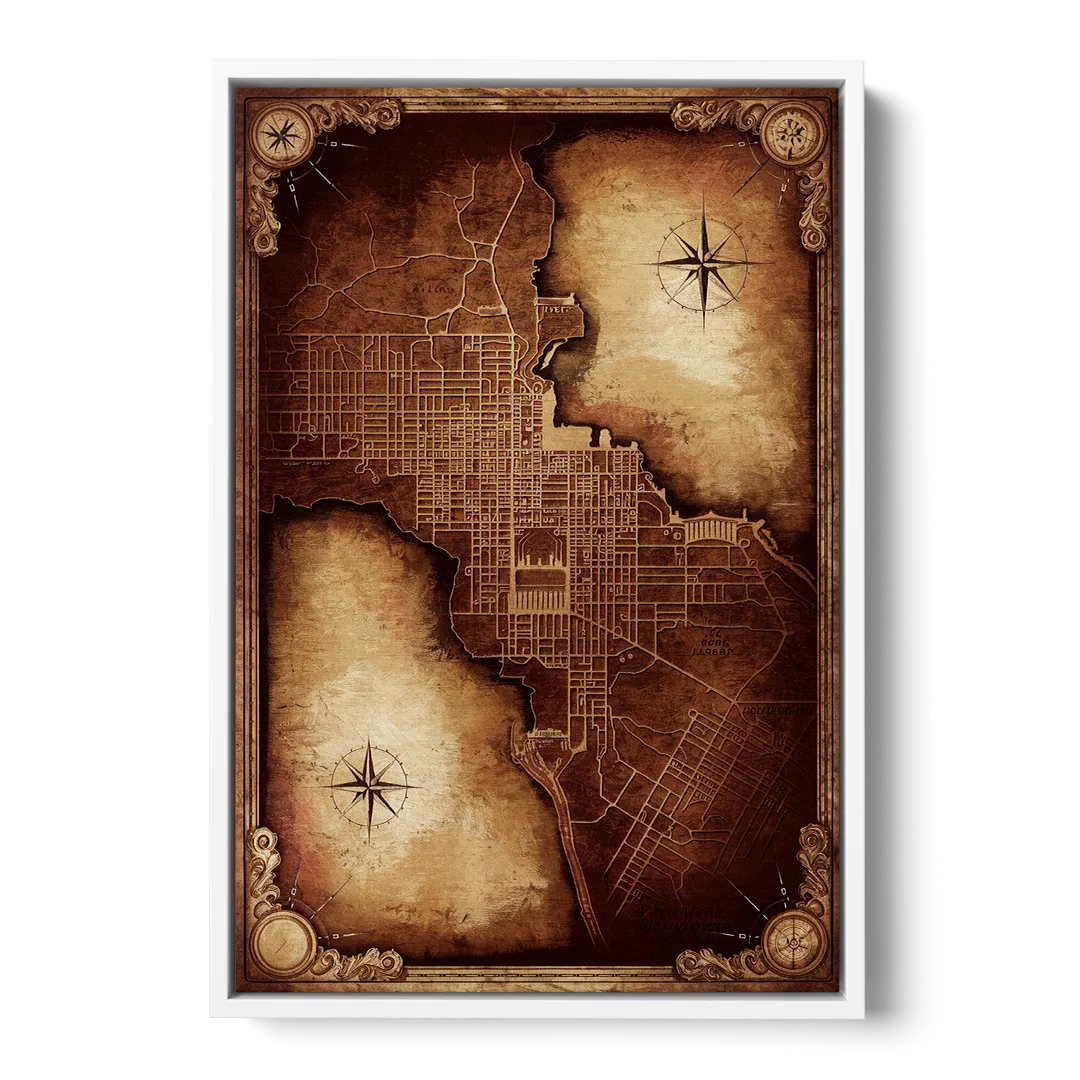 Washington DC Map Vintage - White Frame Canvas