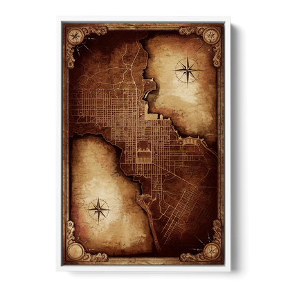 Washington DC Map Vintage - White Frame Canvas
