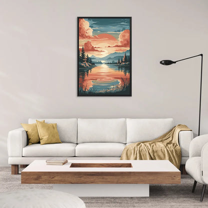 Burlington Sunset Reflections - Living Room Black Frame Canvas
