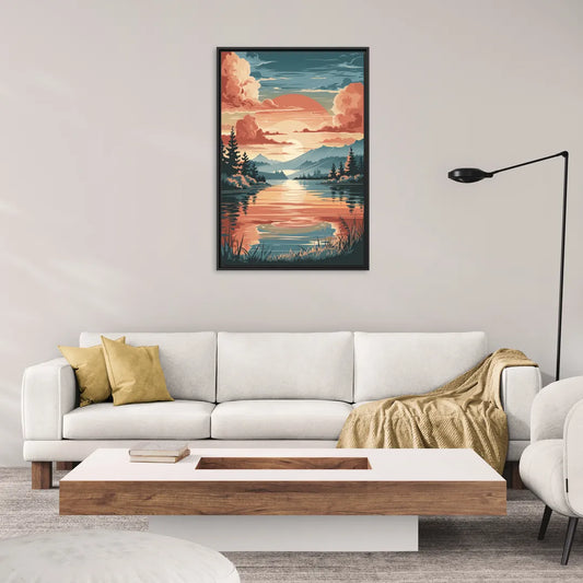 Burlington Sunset Reflections - Living Room Black Frame Canvas