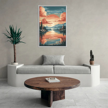 Burlington Sunset Reflections - Living Room White Frame Canvas