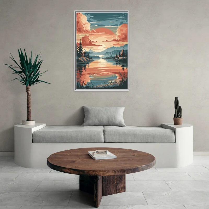 Burlington Sunset Reflections - Living Room White Frame Canvas