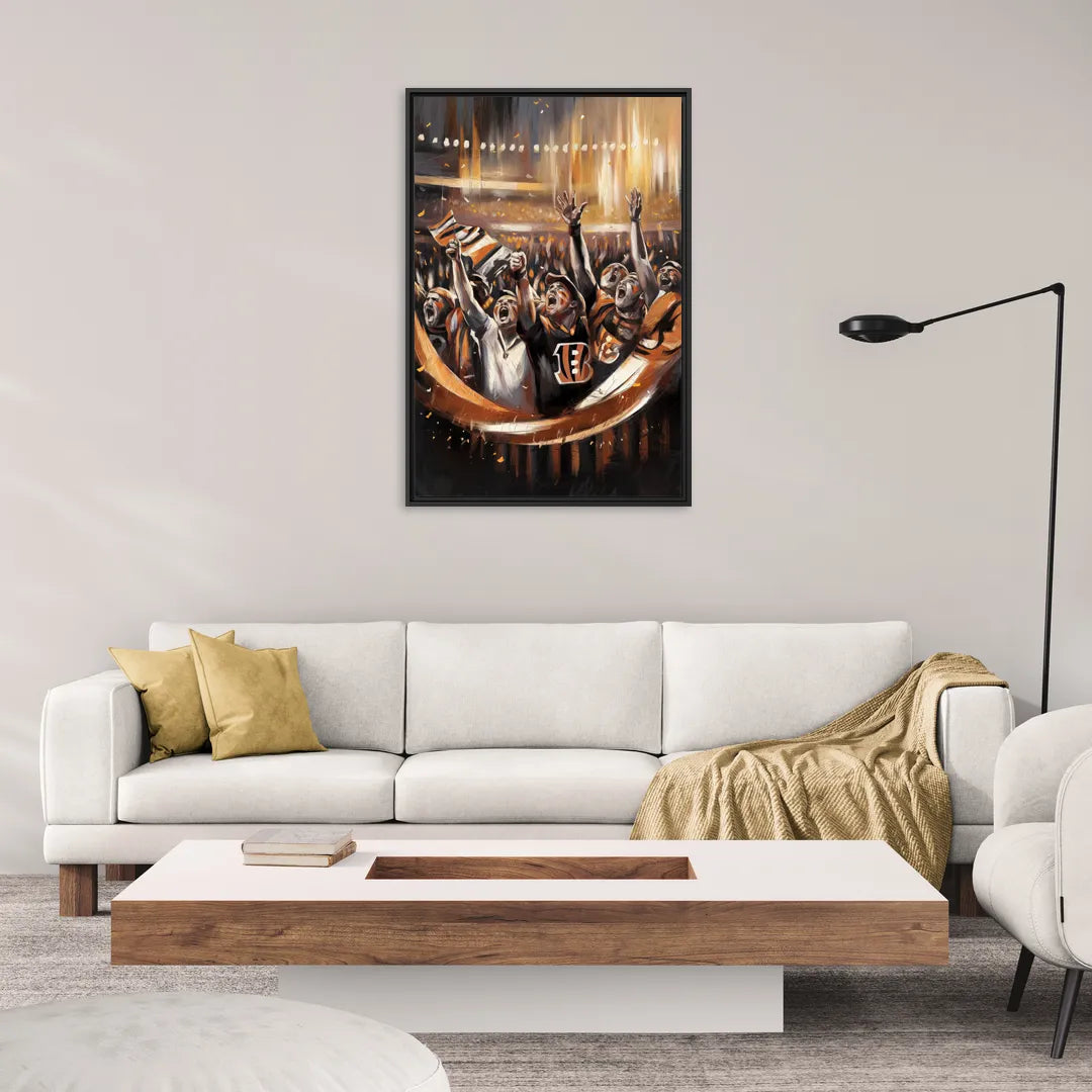 Cincinnati Bengals Fans in Action - Living Room Black Frame Canvas