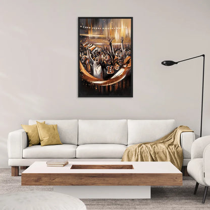 Cincinnati Bengals Fans in Action - Living Room Black Frame Canvas