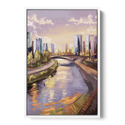 Riverside Urban Landscape - White Frame Canvas