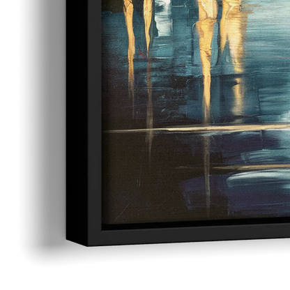 Philadelphia Skyline at Night - Close-Up Black Frame Canvas