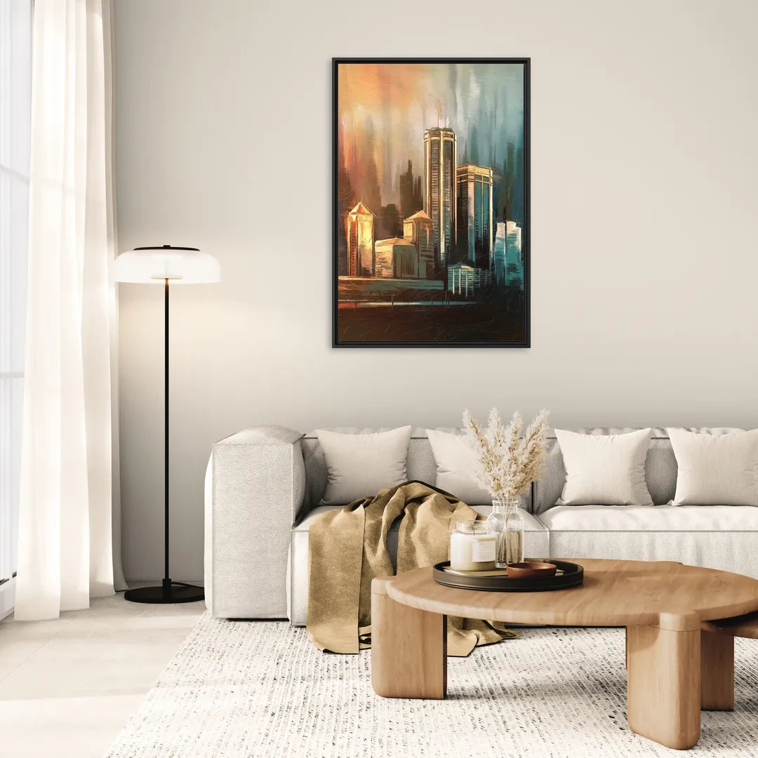 Detroit Urban Skyline - Living Room Black Frame Canvas