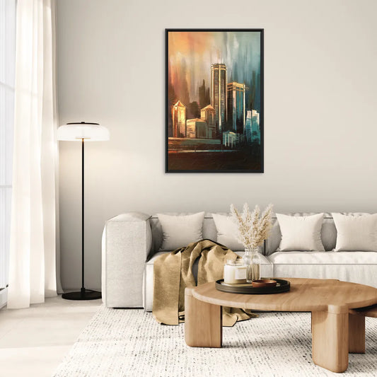 Detroit Urban Skyline - Living Room Black Frame Canvas