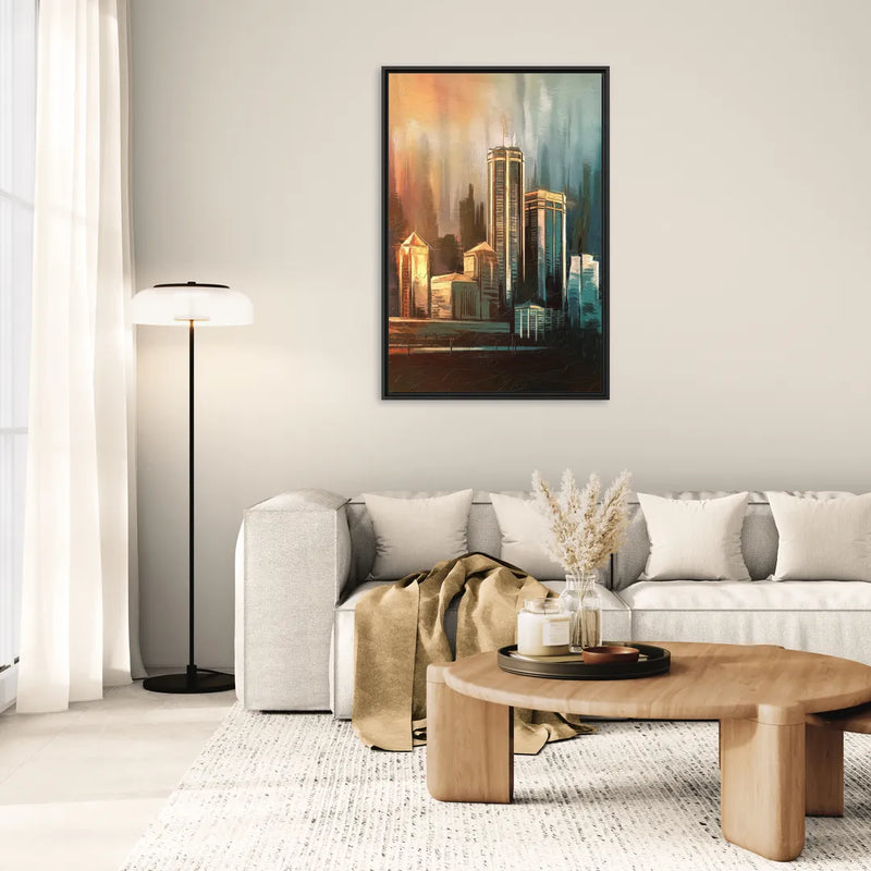 Detroit Urban Skyline - Living Room Black Frame Canvas