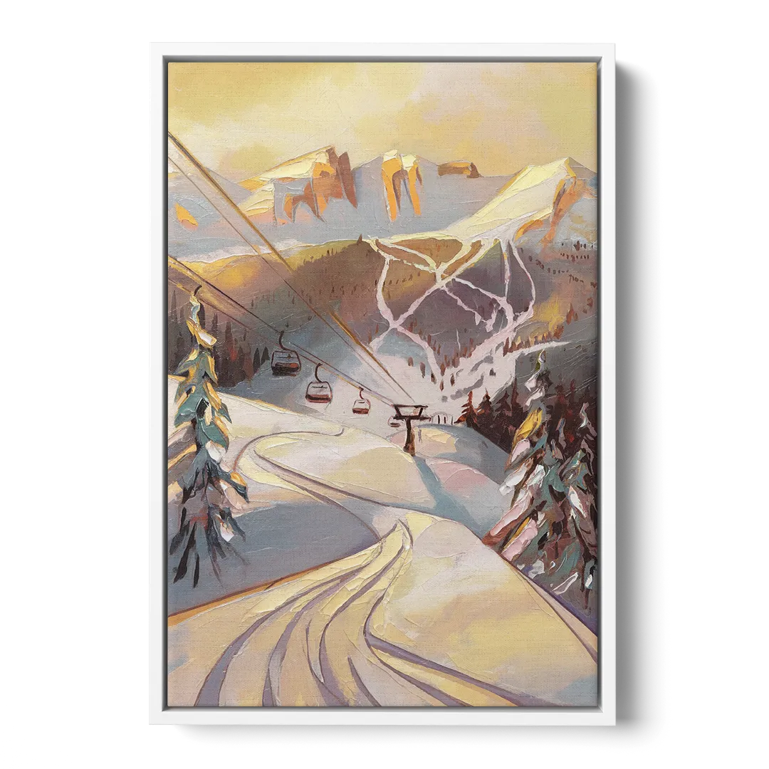 Vail Ski Slopes - White Frame Canvas