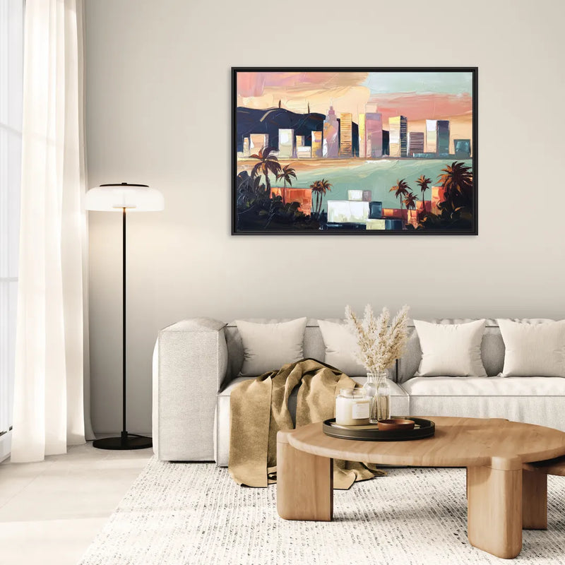 San Jose Downtown Skyline - Living Room Black Frame Canvas
