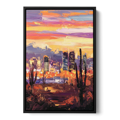 Phoenix City Lights and Skies - Black Frame Canvas