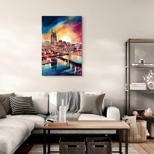 Nashville Iconic Locations - Canvas Wall Art Living Room