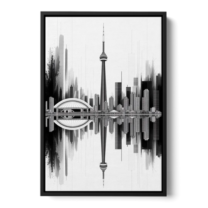 Toronto Skyline Black and White - Black Frame Canvas