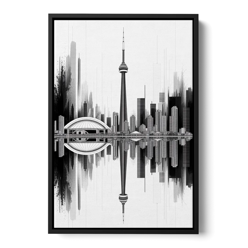 Toronto Skyline Black and White - Black Frame Canvas