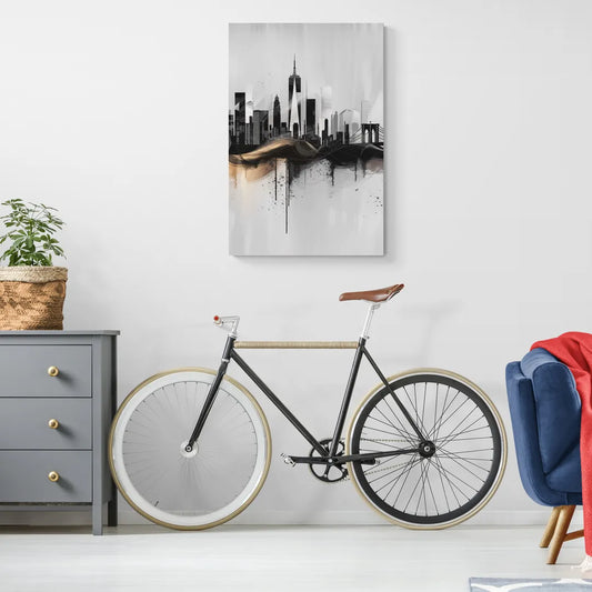 New York City Skyline Black Ink Style Minimalist - Canvas Wall Art Living Room