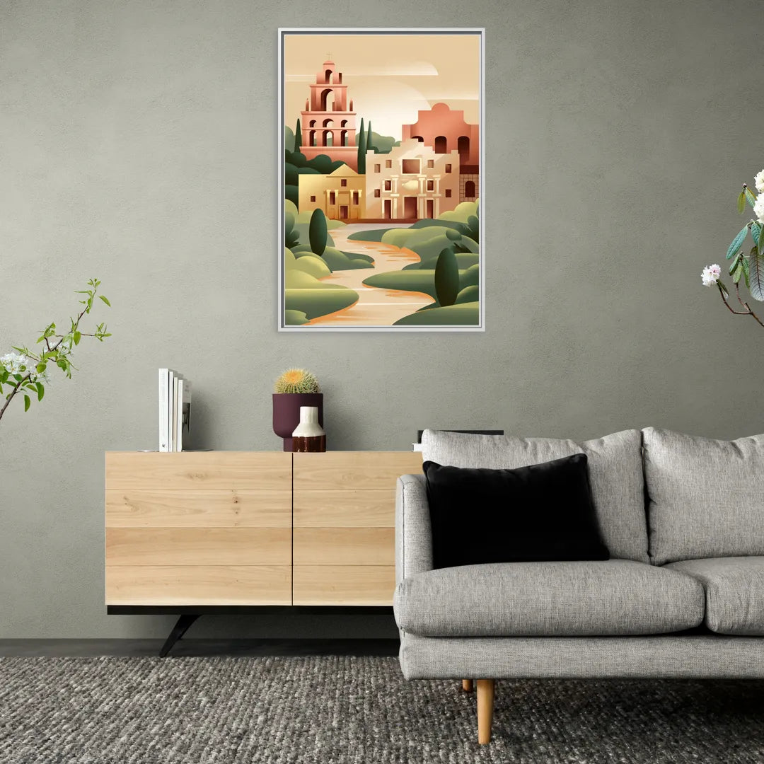 San Antonio Historic Missions - Living Room White Frame Canvas