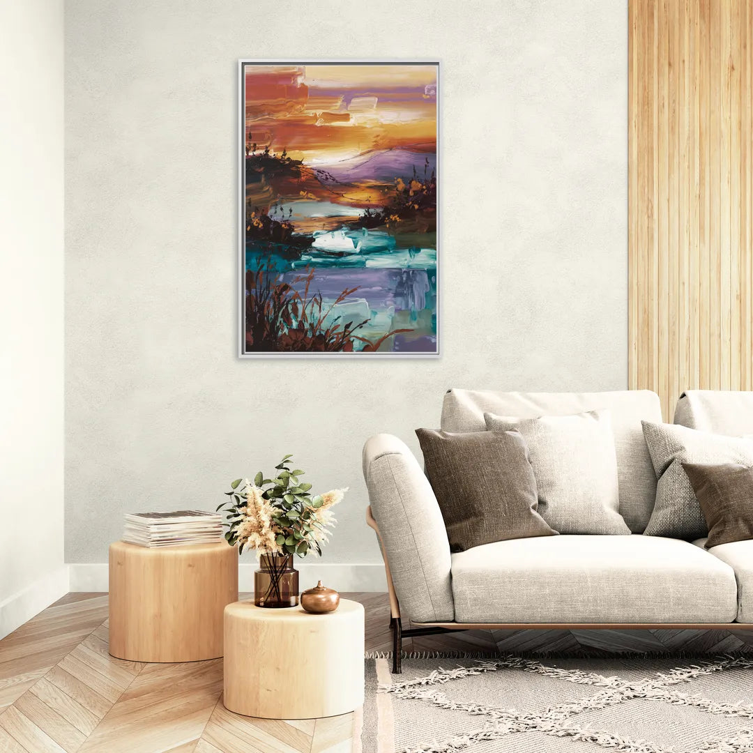 Ashland Evening Glow - Living Room White Frame Canvas