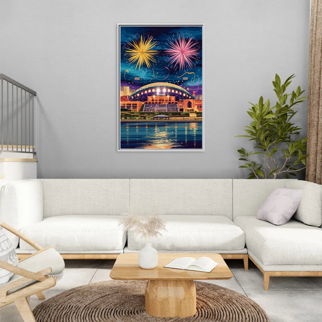 Tacoma Stadium Celebration - Living Room White Frame Canvas