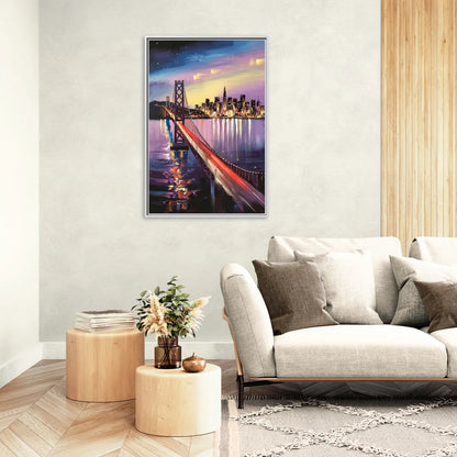 San Francisco City and Bay - Living Room White Frame Canvas